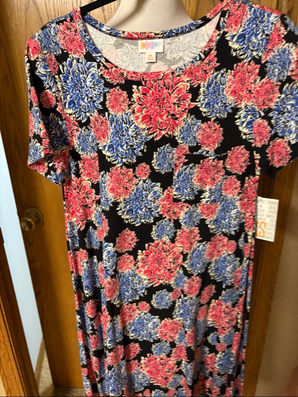 LuLaRoe Black Tunic Dress with Pink & Blue Floral Print